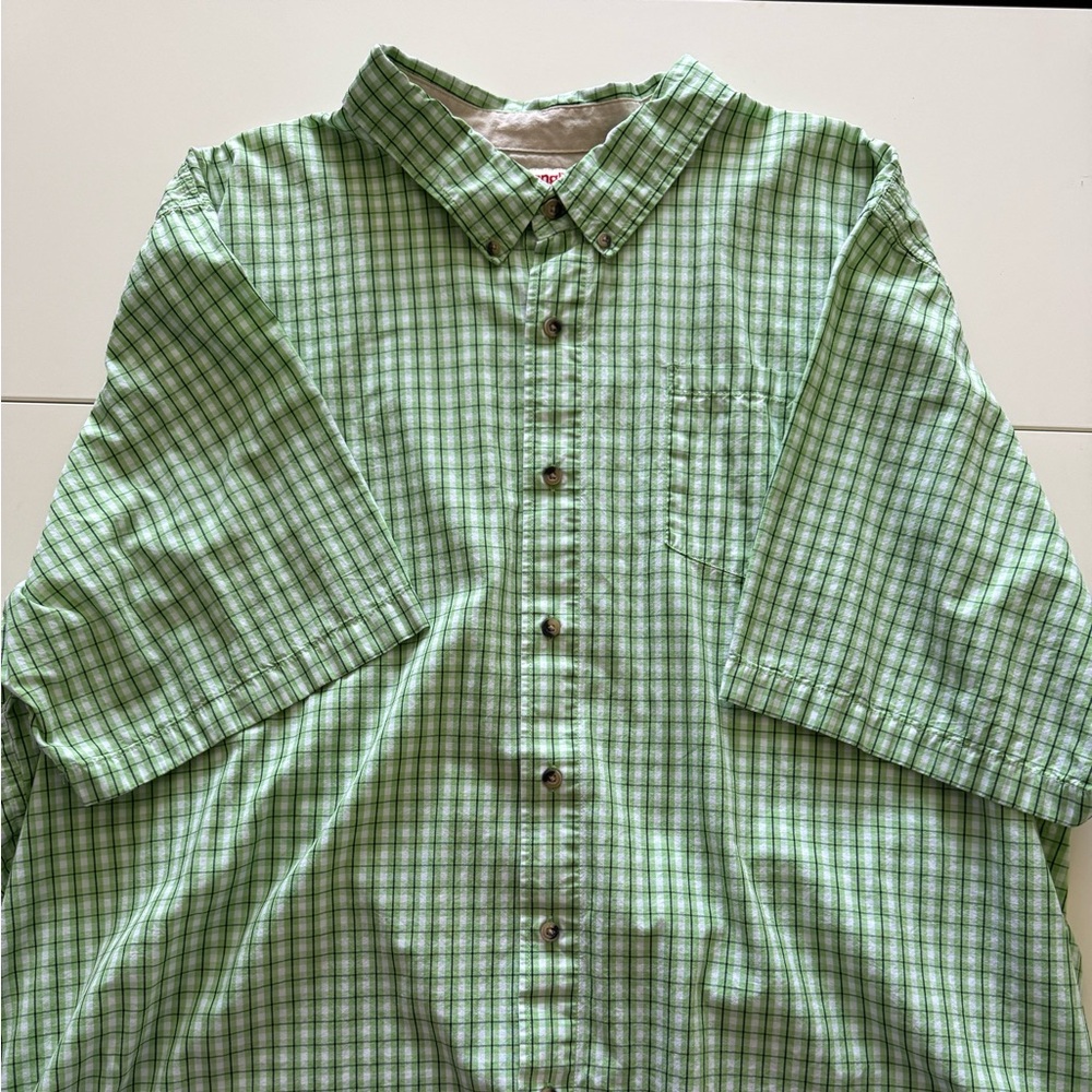Wrangler Green Gingham Casual Button Down Shirt